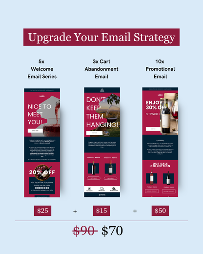 E-commerce Email Marketing Newsletter Canva Template Bundle for Klaviyo Mailchimp and Flodesk | Wine