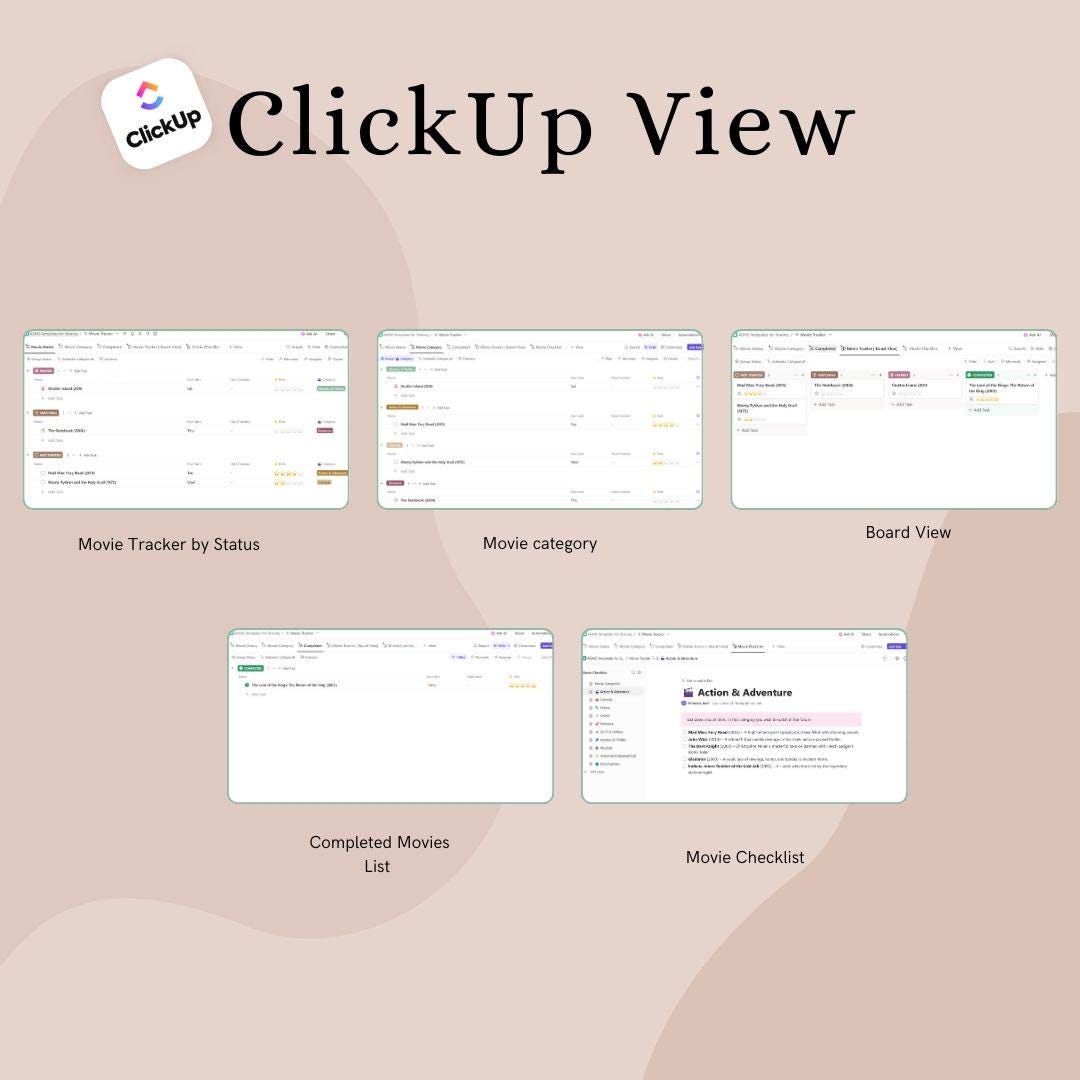 Movie Tracker Clickup Template for Beginners | Easy Movie Organizer