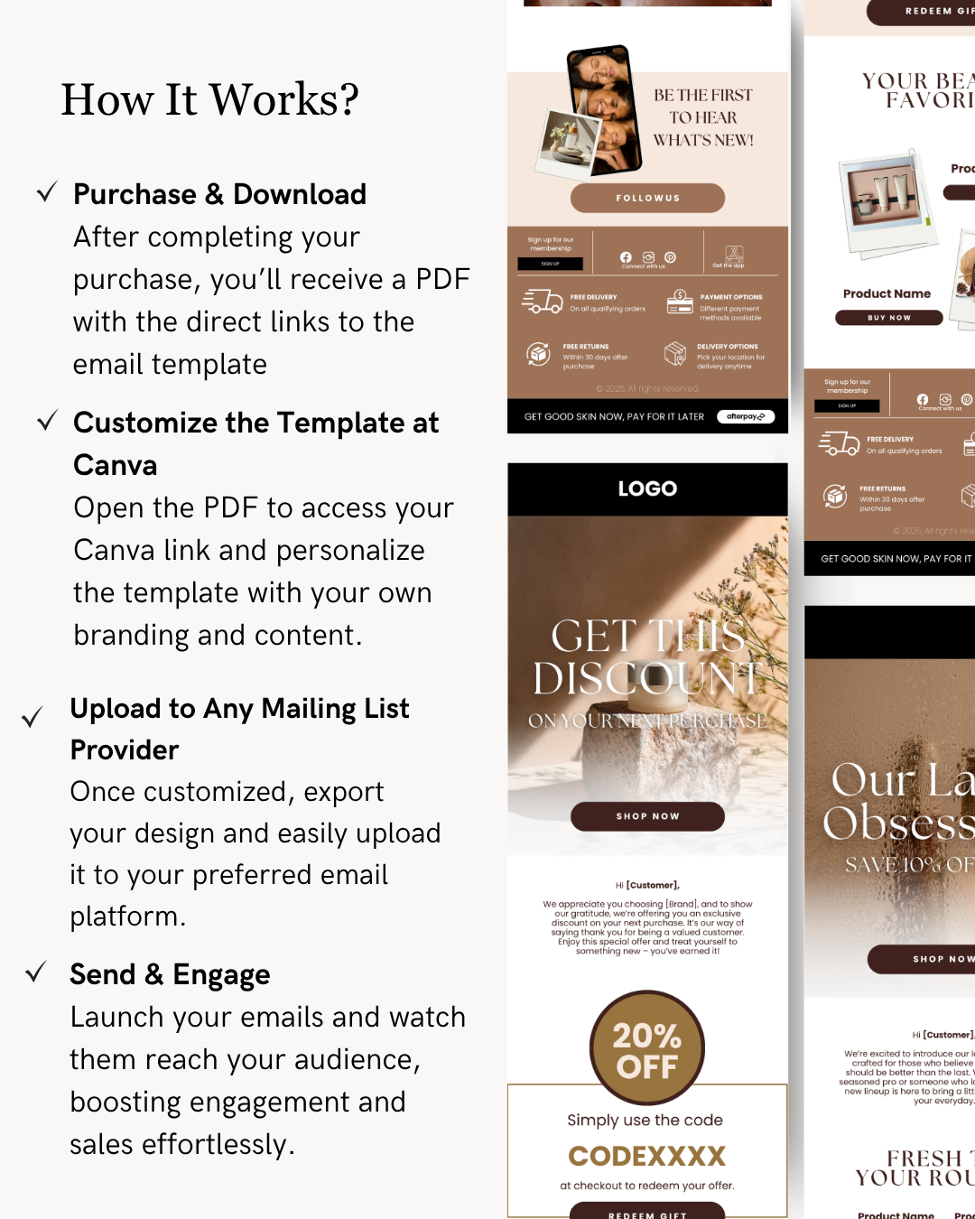 E-commerce Email Marketing Newsletter Canva Template Bundle for Klaviyo Mailchimp and Flodesk | Skincare