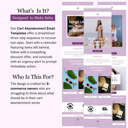 Purple & White Theme Flodesk Minimalist Cart Abandonment Email Series