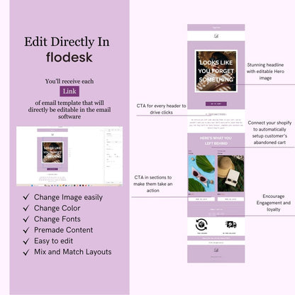 Purple & White Theme Flodesk Minimalist Cart Abandonment Email Series