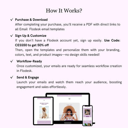 Purple & White Theme Flodesk Minimalist Cart Abandonment Email Series