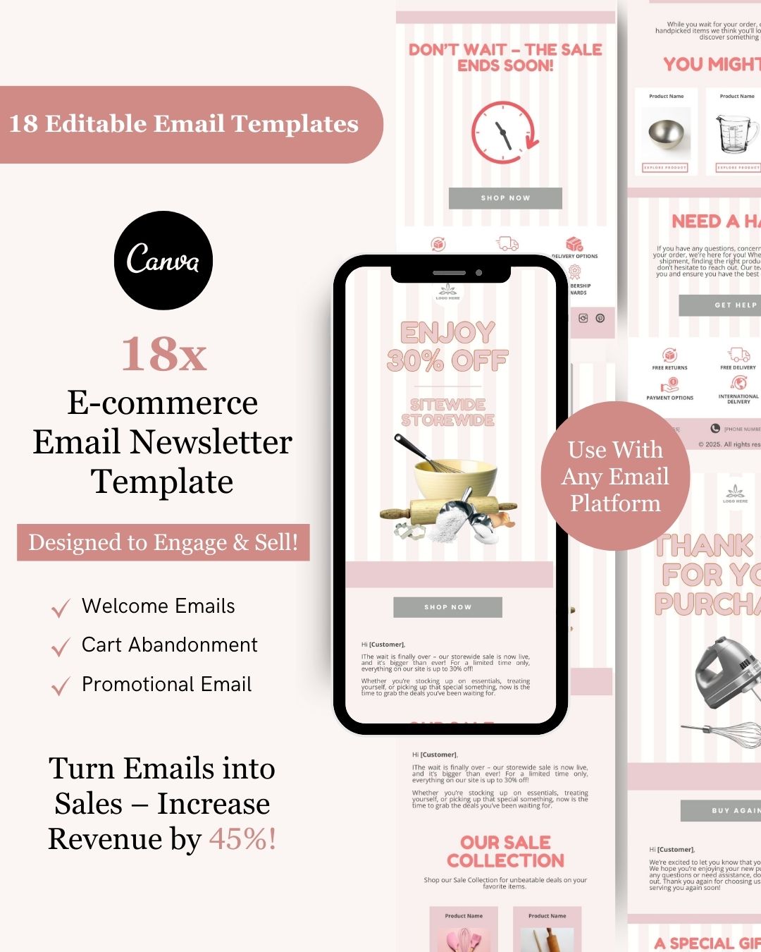 E-commerce Email Marketing Newsletter Canva Template Bundle for Klaviyo Mailchimp and Flodesk | Baking Materials