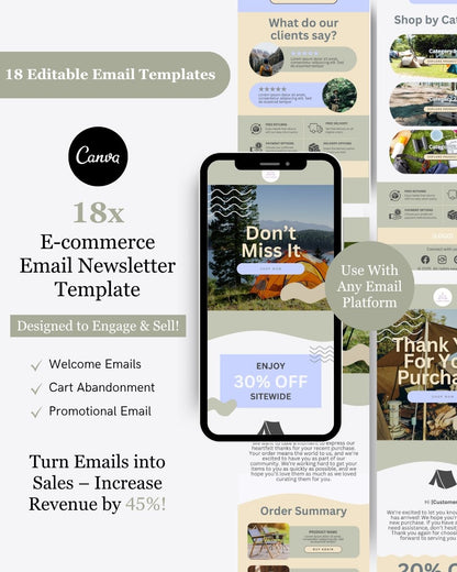 E-commerce Email Marketing Newsletter Canva Template Bundle for Klaviyo Mailchimp and Flodesk | Camping and Outdoor Gear