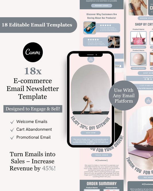 E-commerce Email Marketing Newsletter Canva Template Bundle for Klaviyo Mailchimp and Flodesk | Sports Equipment