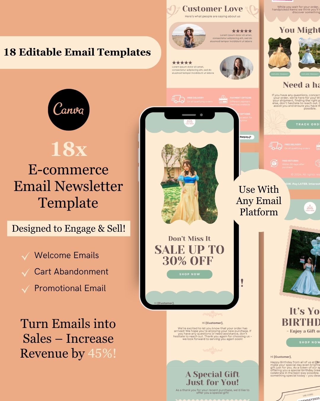 E-commerce Email Marketing Newsletter Canva Template Bundle for Klaviyo Mailchimp and Flodesk | Costumes and Props