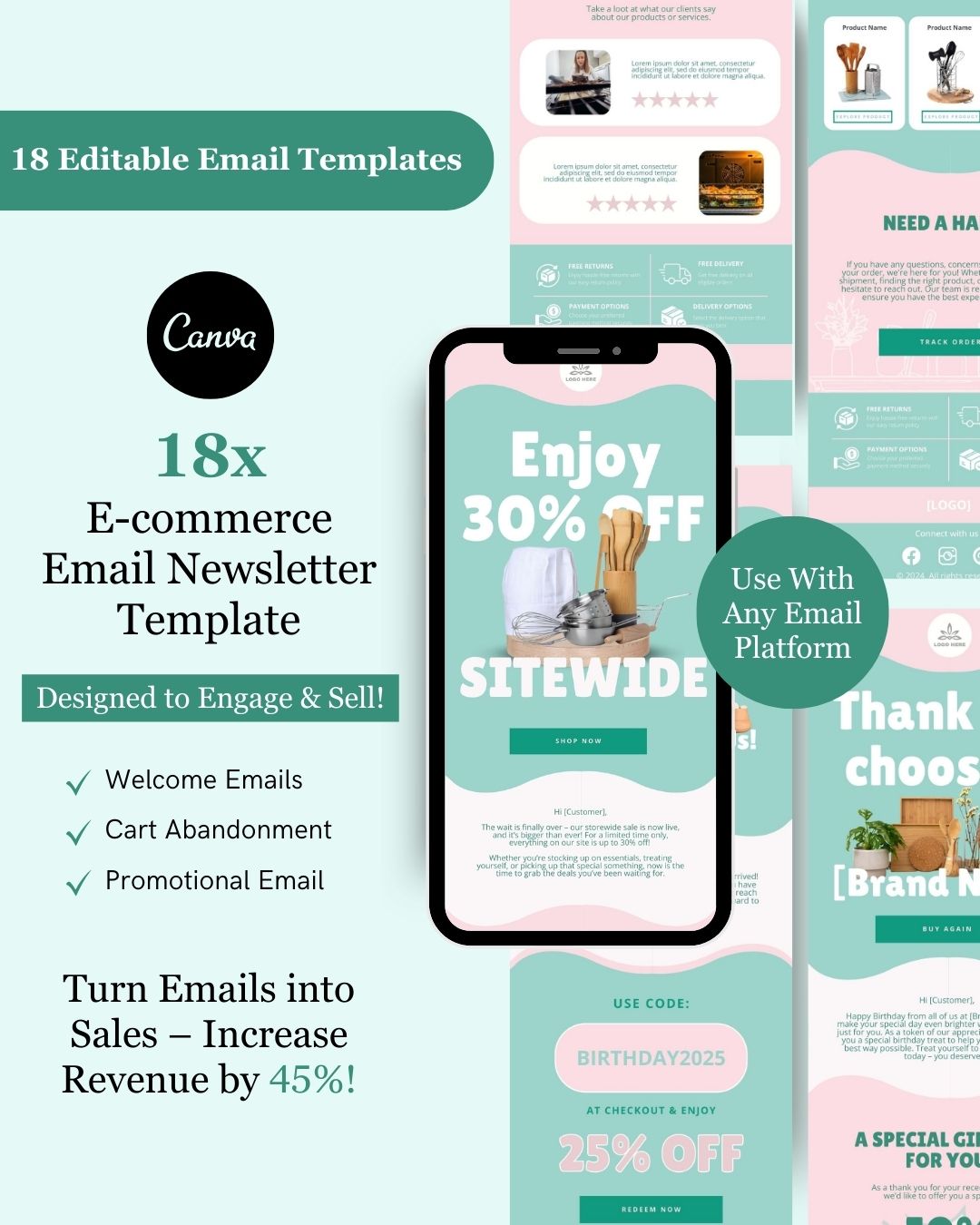 E-commerce Email Marketing Newsletter Canva Template Bundle for Klaviyo Mailchimp and Flodesk | Kitchen and Dining Essentials
