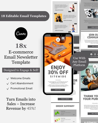 E-commerce Email Marketing Newsletter Canva Template Bundle for Klaviyo Mailchimp and Flodesk | Fitness Equipment and Gear