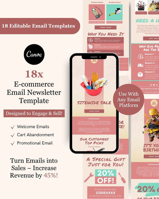 E-commerce Email Marketing Newsletter Canva Template Bundle for Klaviyo Mailchimp and Flodesk | Tools and Replacement Parts