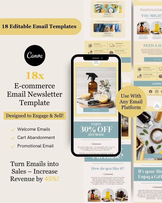 E-commerce Email Marketing Newsletter Canva Template Bundle for Klaviyo Mailchimp and Flodesk | Eco-friendly Cleaning Supplies