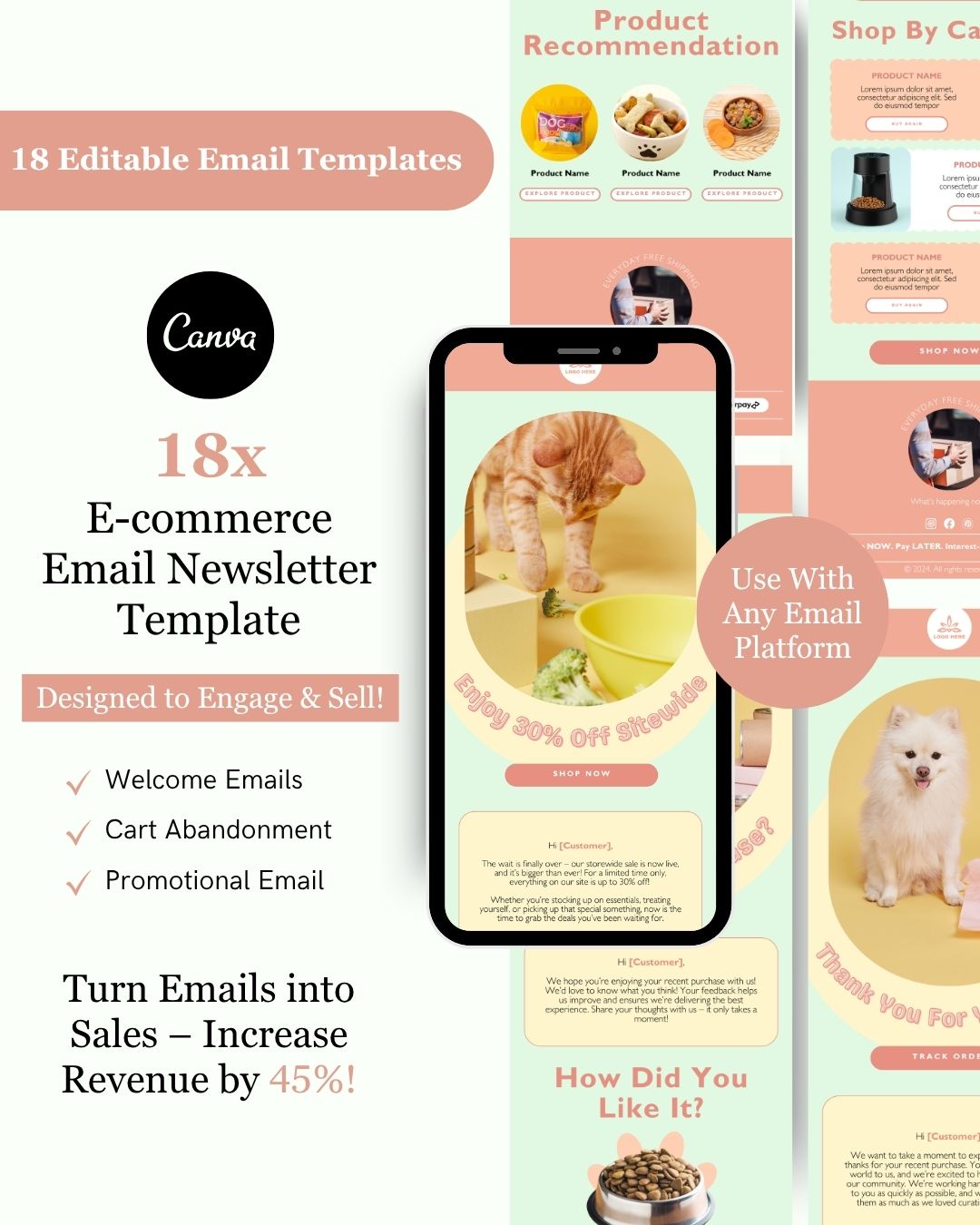 E-commerce Email Marketing Newsletter Canva Template Bundle for Klaviyo Mailchimp and Flodesk | Pet Food