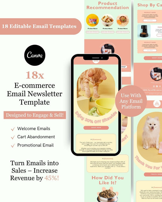 E-commerce Email Marketing Newsletter Canva Template Bundle for Klaviyo Mailchimp and Flodesk | Pet Food