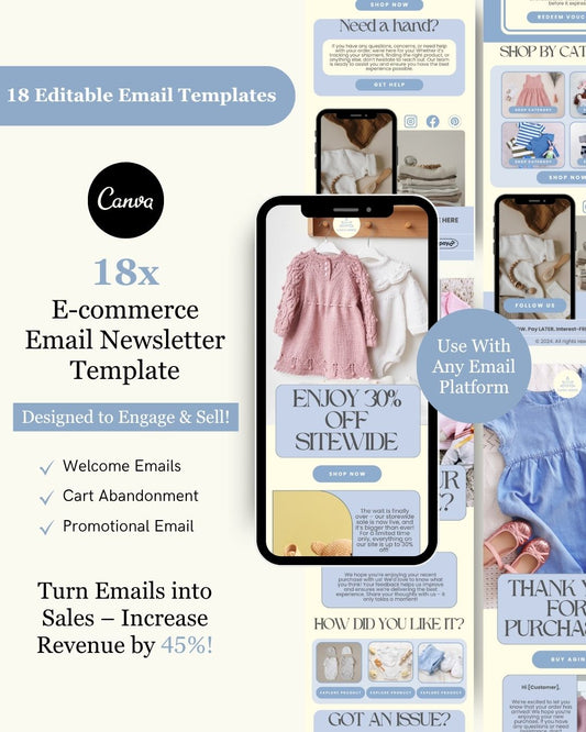 E-commerce Email Marketing Newsletter Canva Template Bundle for Klaviyo Mailchimp and Flodesk | Baby Essentials