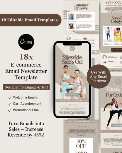 E-commerce Email Marketing Newsletter Canva Template Bundle for Klaviyo Mailchimp and Flodesk | Sports Wear