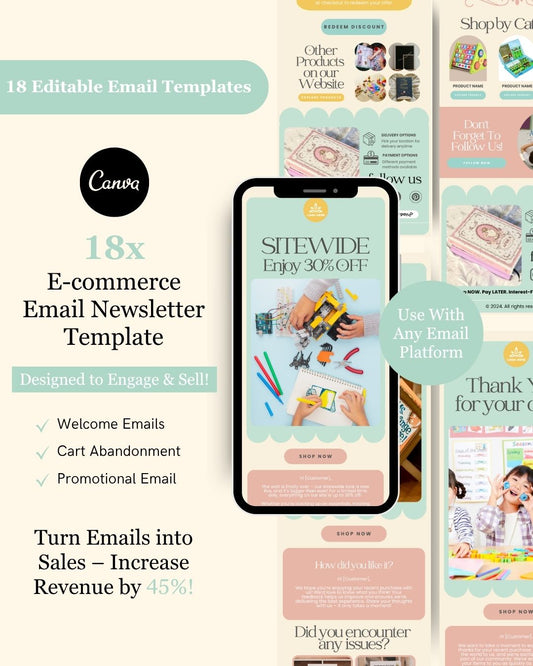 E-commerce Email Marketing Newsletter Canva Template Bundle for Klaviyo Mailchimp and Flodesk | Educational kits