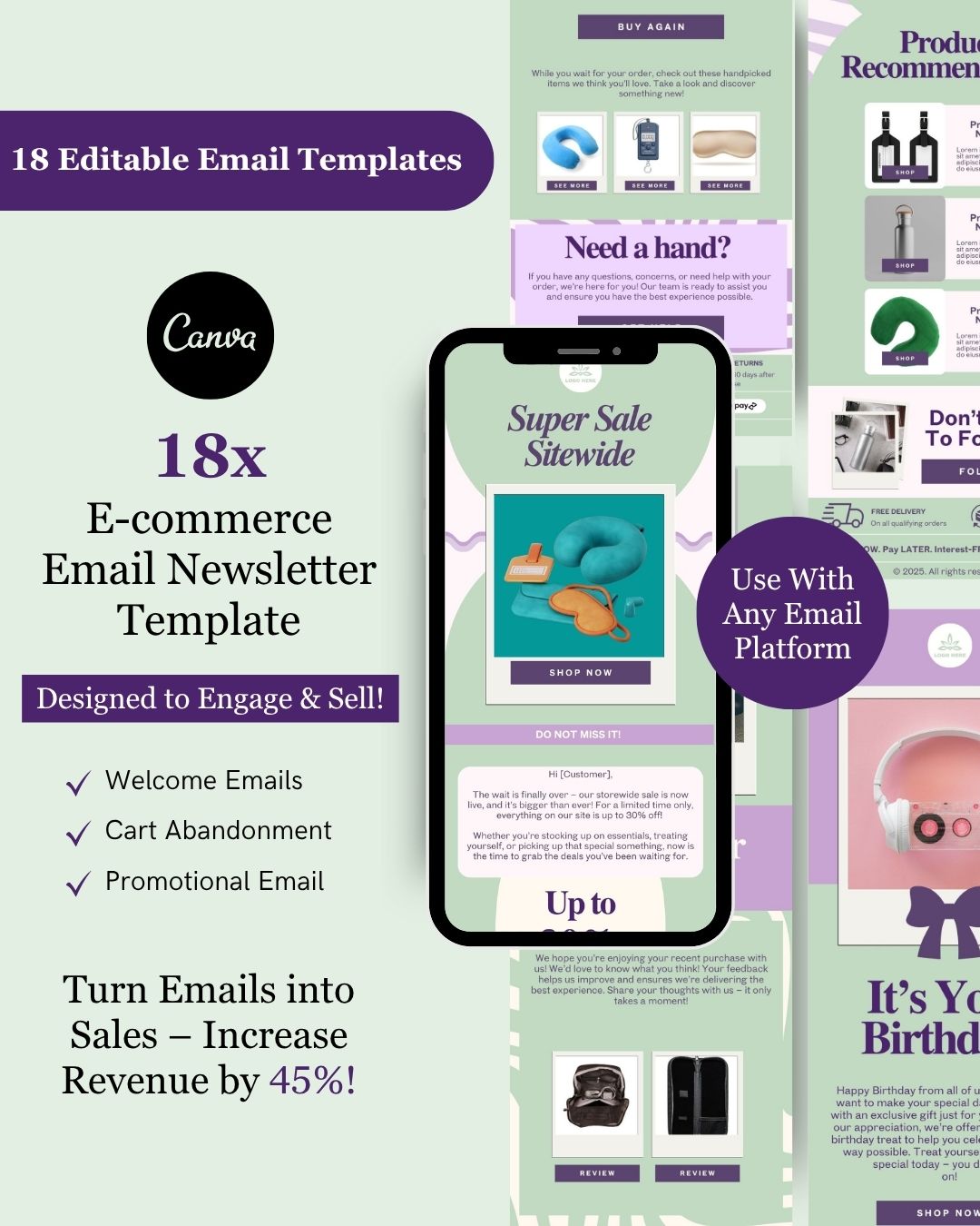 E-commerce Email Marketing Newsletter Canva Template Bundle for Klaviyo Mailchimp and Flodesk | Travel Accessories