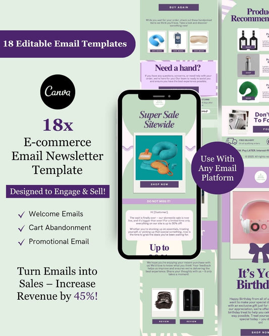 E-commerce Email Marketing Newsletter Canva Template Bundle for Klaviyo Mailchimp and Flodesk | Travel Accessories