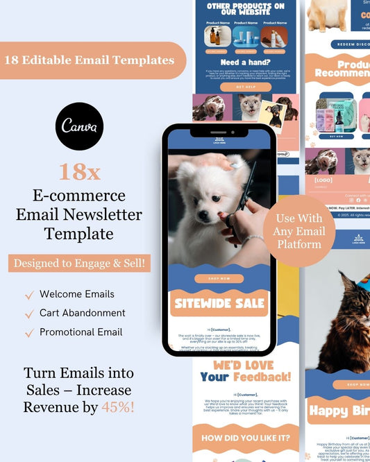 E-commerce Email Marketing Newsletter Canva Template Bundle for Klaviyo Mailchimp and Flodesk | Pet Grooming and Health Products