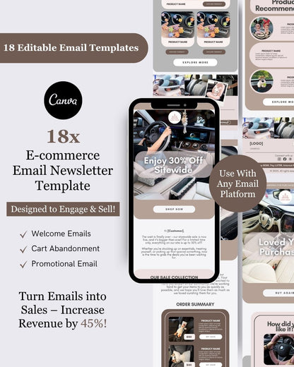 E-commerce Email Marketing Newsletter Canva Template Bundle for Klaviyo Mailchimp and Flodesk | Car Accessories