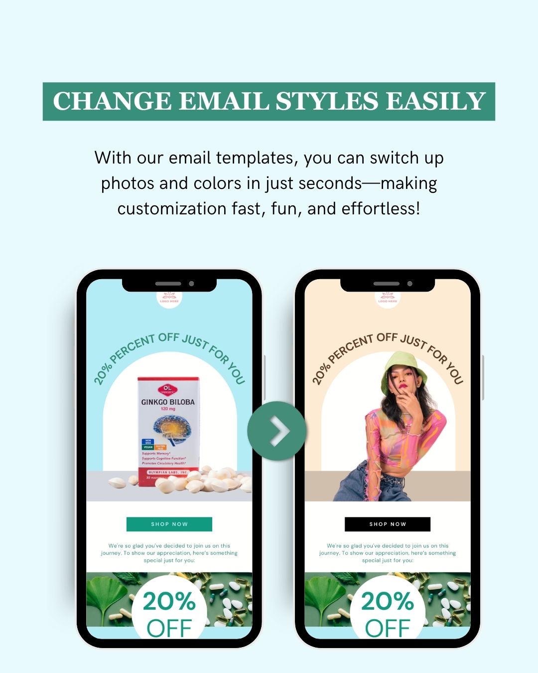 E-commerce Email Marketing Newsletter Canva Template Bundle for Klaviyo Mailchimp and Flodesk | Nutritional Supplements and Vitamins