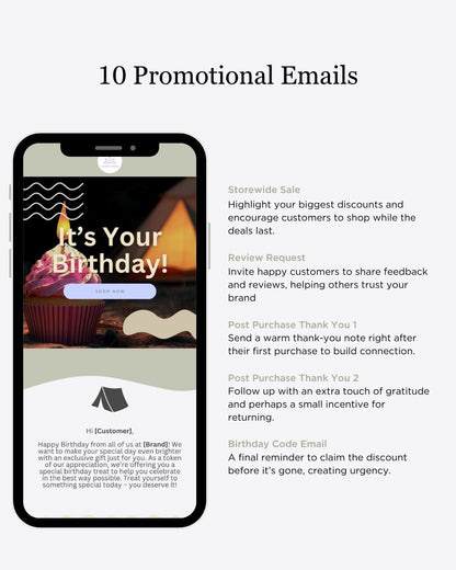 E-commerce Email Marketing Newsletter Canva Template Bundle for Klaviyo Mailchimp and Flodesk | Camping and Outdoor Gear