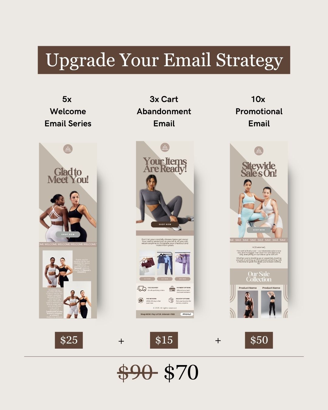 E-commerce Email Marketing Newsletter Canva Template Bundle for Klaviyo Mailchimp and Flodesk | Sports Wear