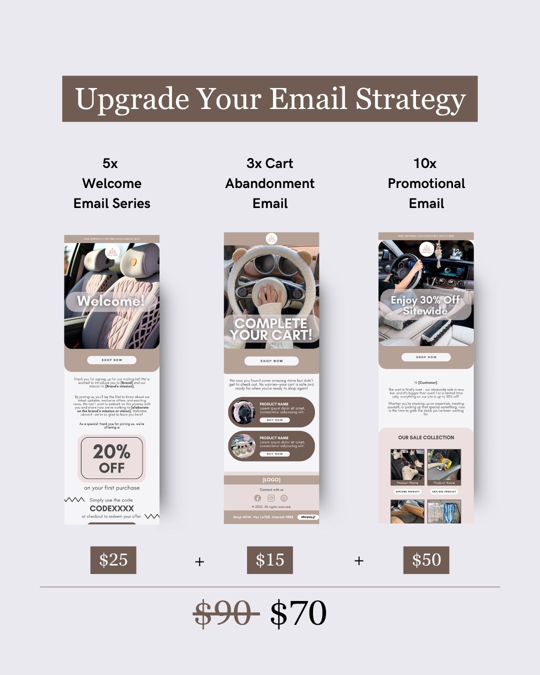 E-commerce Email Marketing Newsletter Canva Template Bundle for Klaviyo Mailchimp and Flodesk | Car Accessories