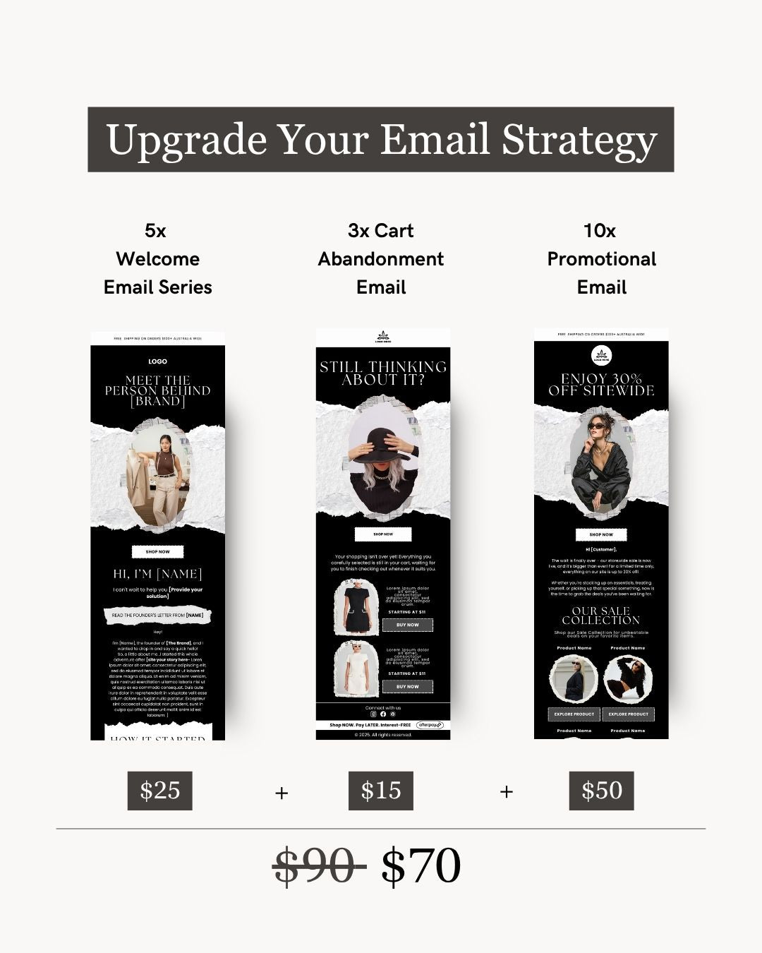 E-commerce Email Marketing Newsletter Canva Template Bundle for Klaviyo Mailchimp and Flodesk | Fashion B&W