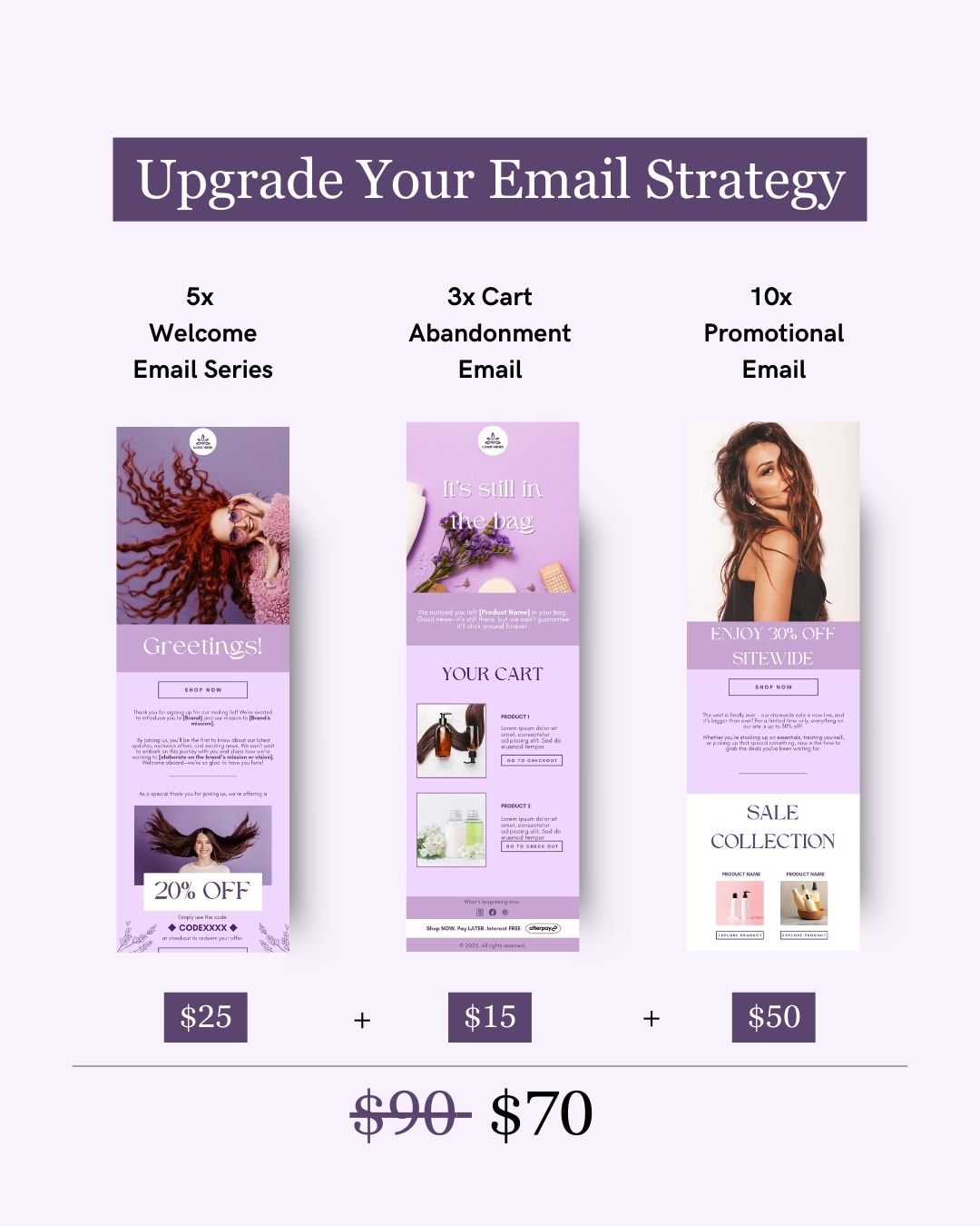 E-commerce Email Marketing Newsletter Canva Template Bundle for Klaviyo Mailchimp and Flodesk | Haircare