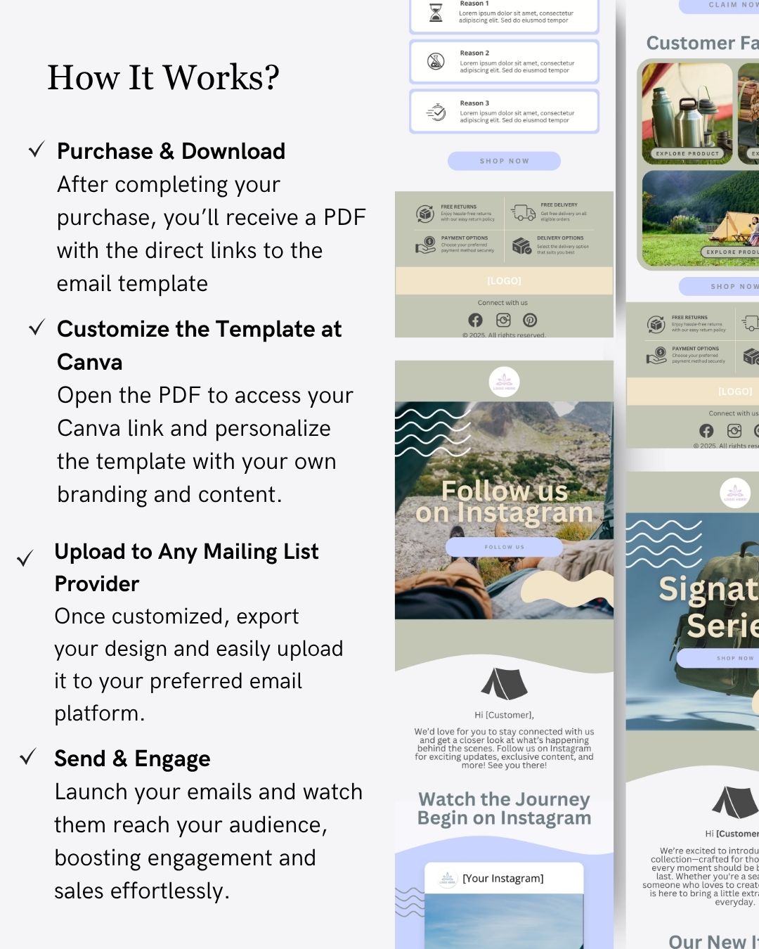 E-commerce Email Marketing Newsletter Canva Template Bundle for Klaviyo Mailchimp and Flodesk | Camping and Outdoor Gear