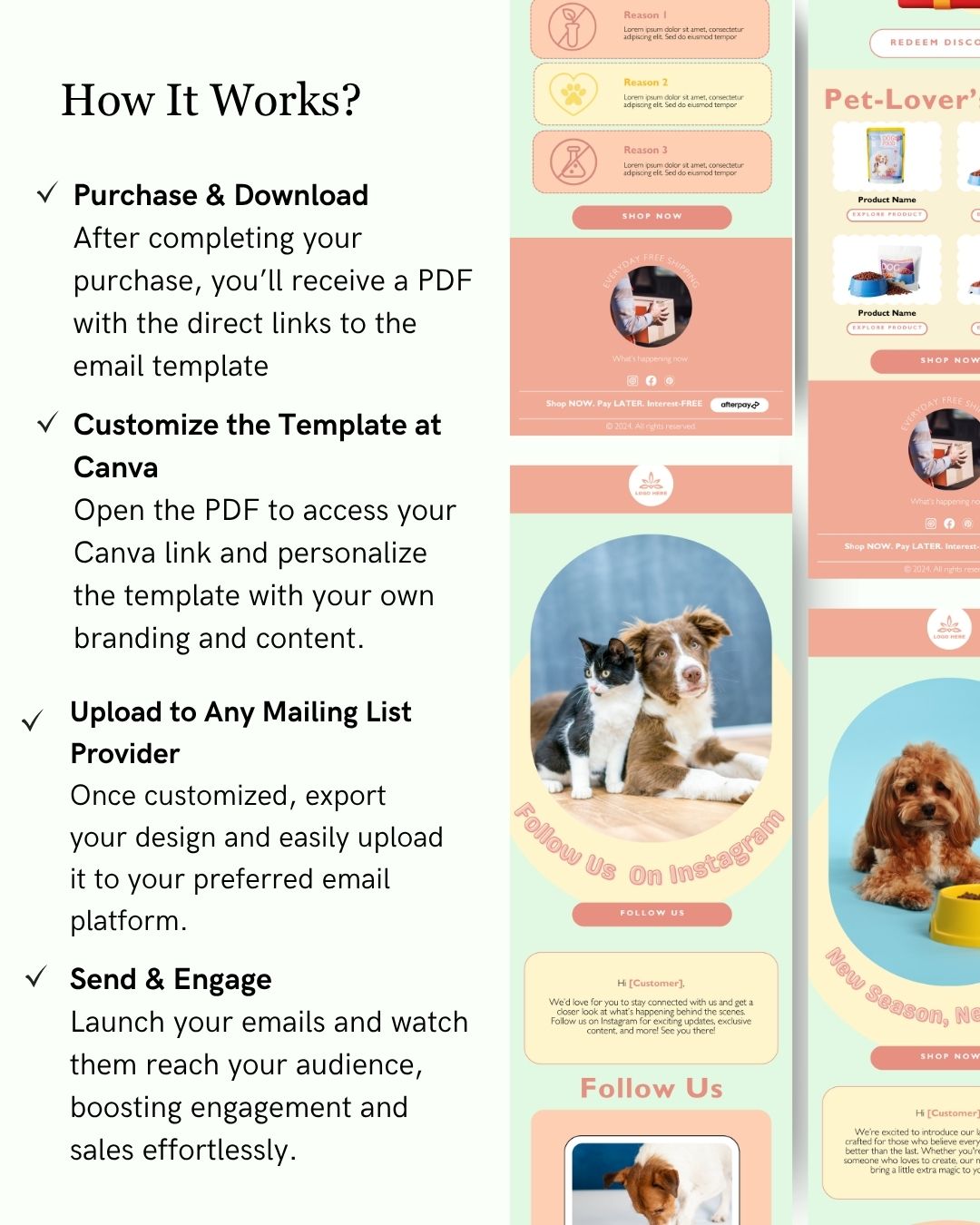 E-commerce Email Marketing Newsletter Canva Template Bundle for Klaviyo Mailchimp and Flodesk | Pet Food