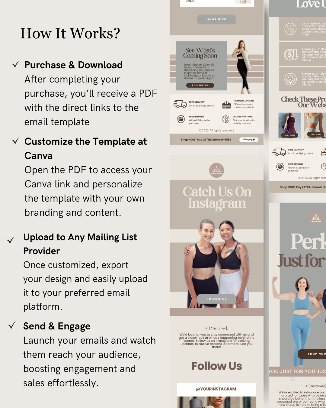 E-commerce Email Marketing Newsletter Canva Template Bundle for Klaviyo Mailchimp and Flodesk | Sports Wear