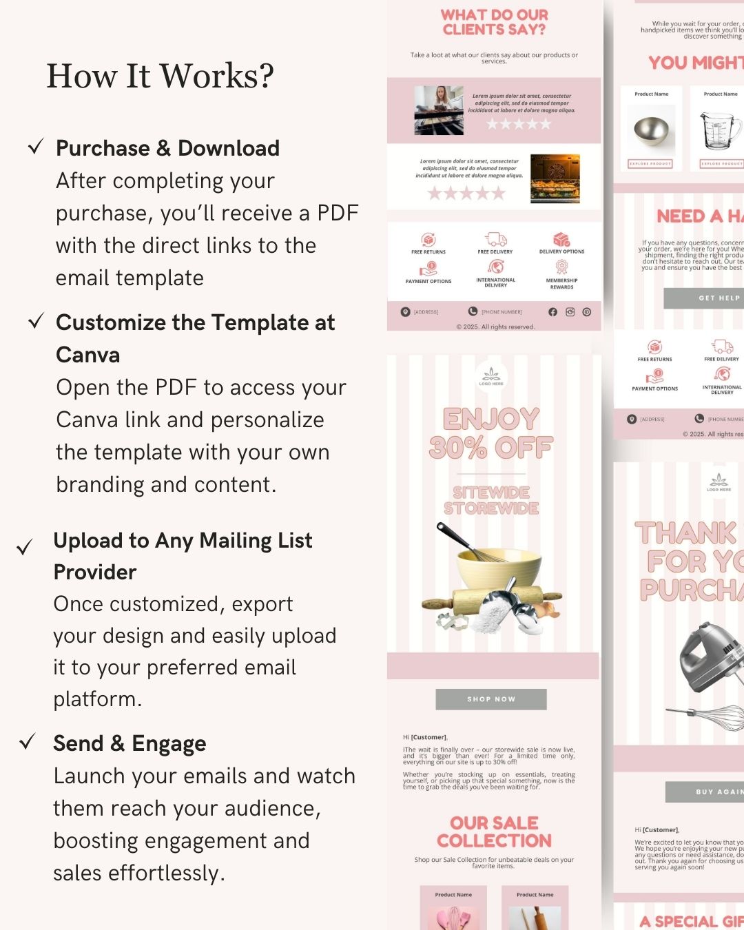E-commerce Email Marketing Newsletter Canva Template Bundle for Klaviyo Mailchimp and Flodesk | Baking Materials