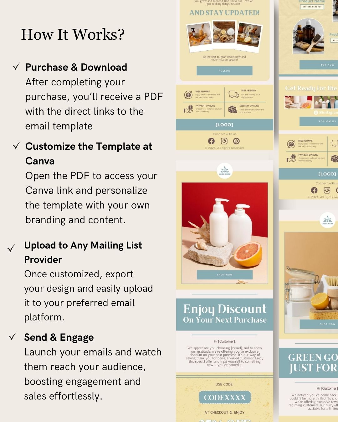 E-commerce Email Marketing Newsletter Canva Template Bundle for Klaviyo Mailchimp and Flodesk | Eco-friendly Cleaning Supplies