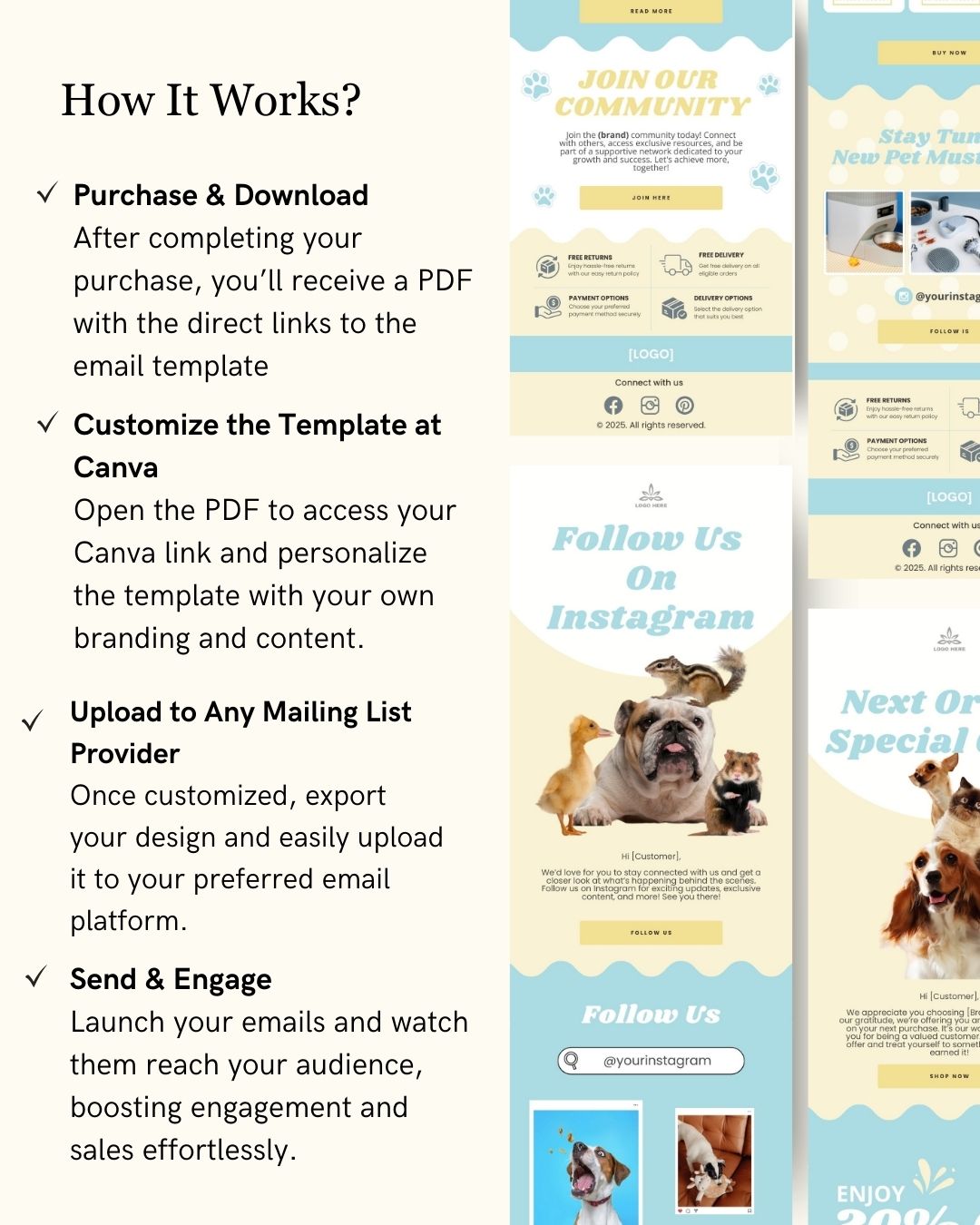 E-commerce Email Marketing Newsletter Canva Template Bundle for Klaviyo Mailchimp and Flodesk | Pet Toys and Accessories
