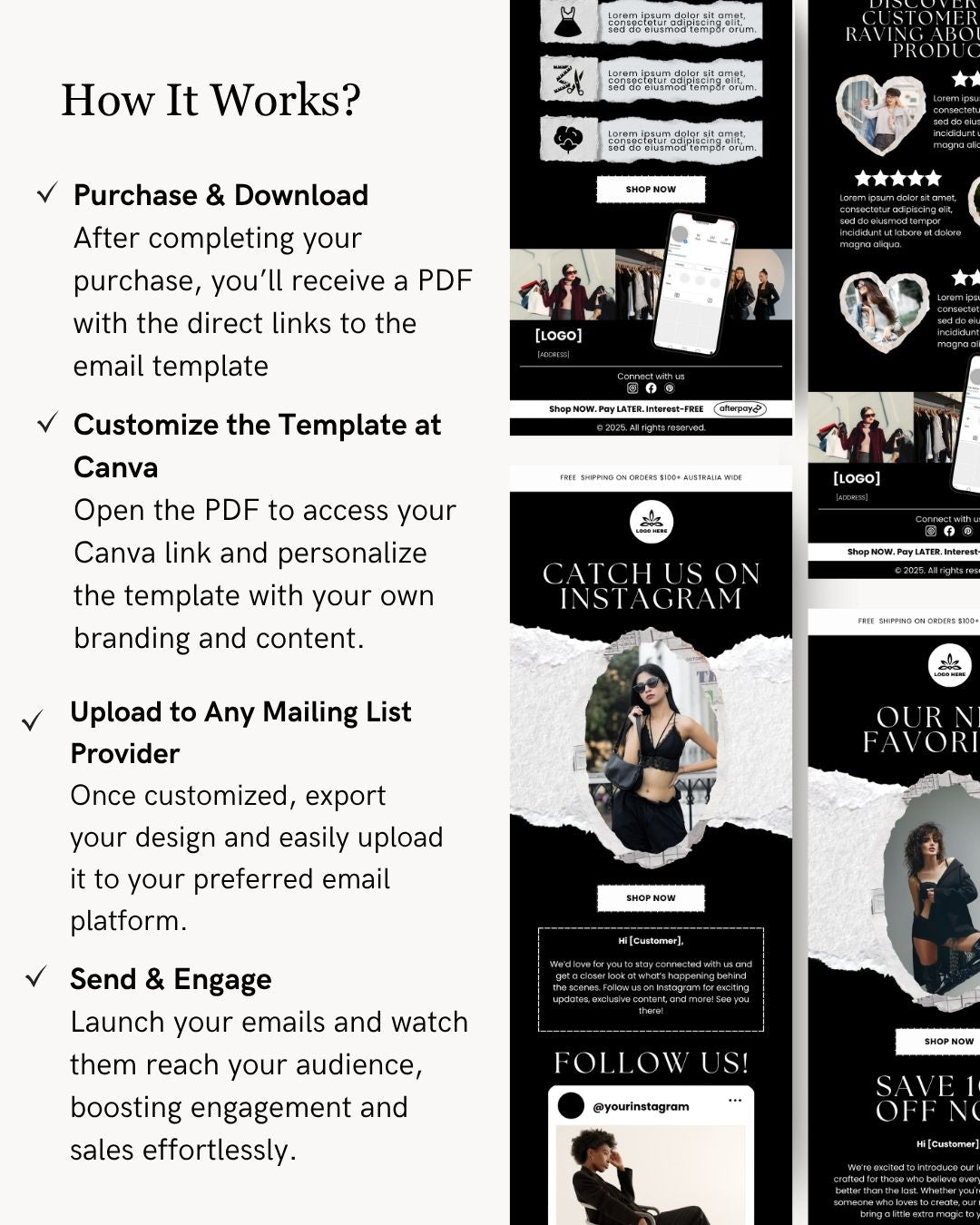 E-commerce Email Marketing Newsletter Canva Template Bundle for Klaviyo Mailchimp and Flodesk | Fashion B&W
