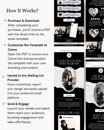 E-commerce Email Marketing Newsletter Canva Template Bundle for Klaviyo Mailchimp and Flodesk | Fashion B&W