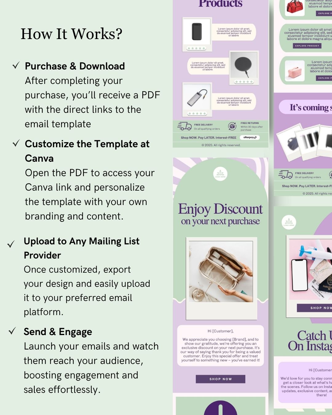 E-commerce Email Marketing Newsletter Canva Template Bundle for Klaviyo Mailchimp and Flodesk | Travel Accessories
