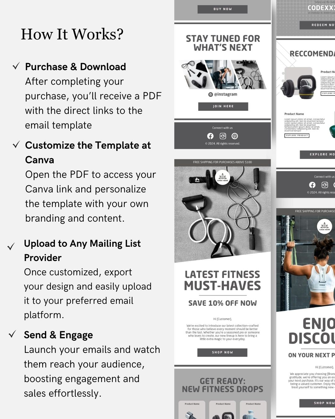 E-commerce Email Marketing Newsletter Canva Template Bundle for Klaviyo Mailchimp and Flodesk | Fitness Equipment and Gear