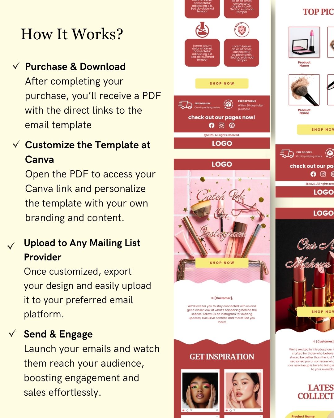 E-commerce Email Marketing Newsletter Canva Template Bundle for Klaviyo Mailchimp and Flodesk | Makeup