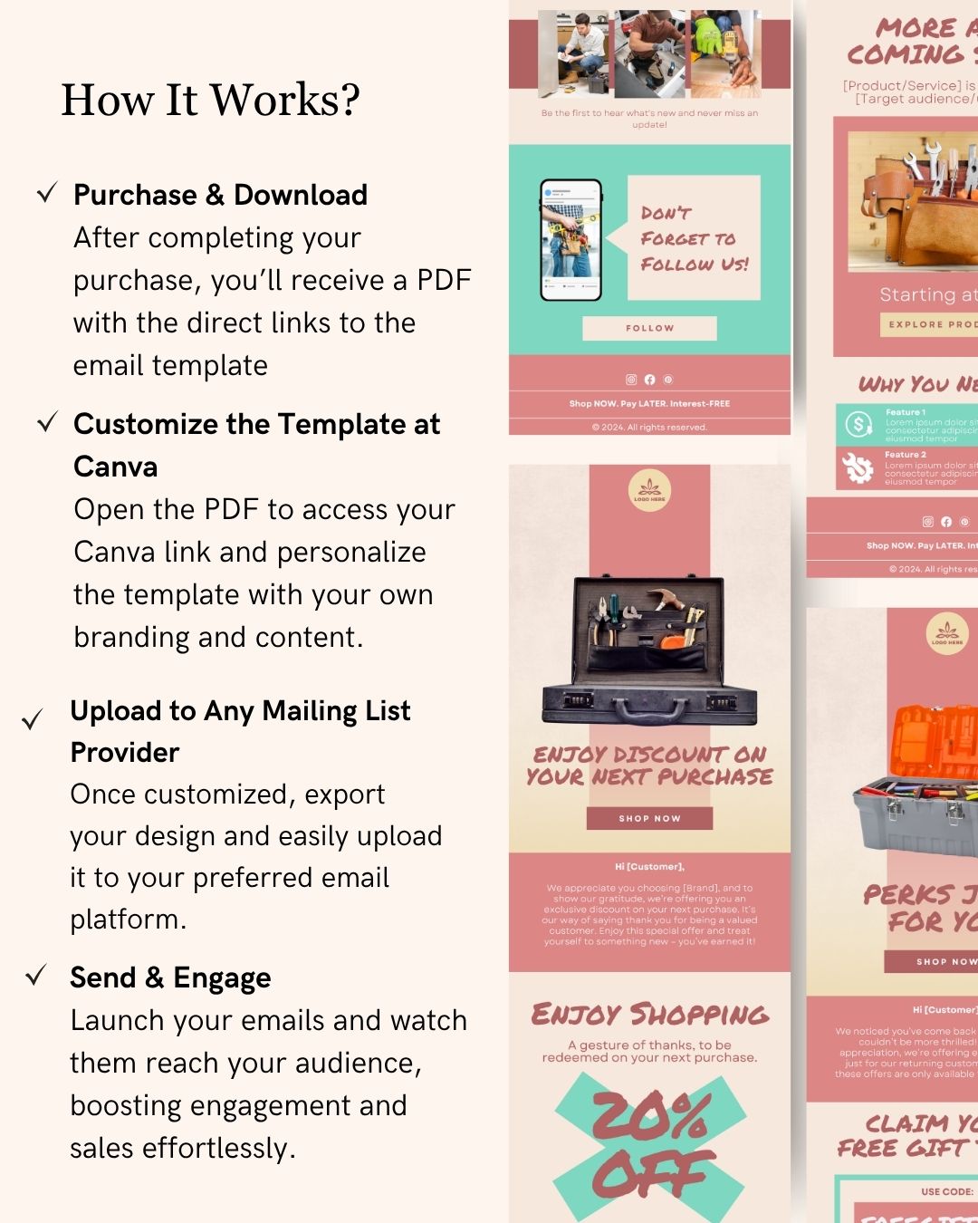 E-commerce Email Marketing Newsletter Canva Template Bundle for Klaviyo Mailchimp and Flodesk | Tools and Replacement Parts