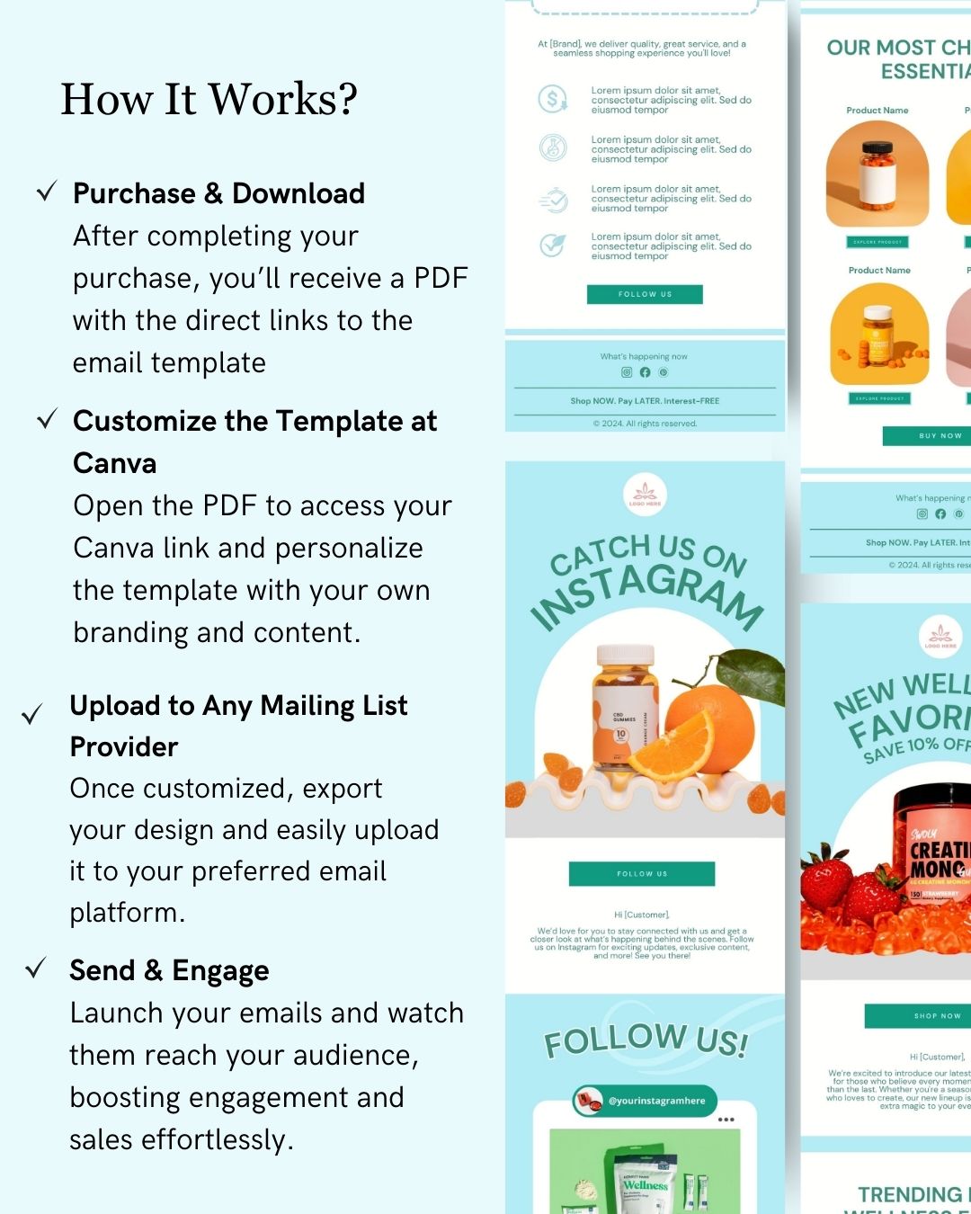 E-commerce Email Marketing Newsletter Canva Template Bundle for Klaviyo Mailchimp and Flodesk | Nutritional Supplements and Vitamins