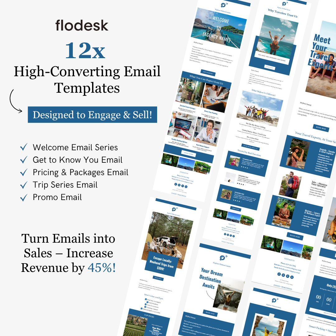 Flodesk high-converting email templates with various designs on a white background