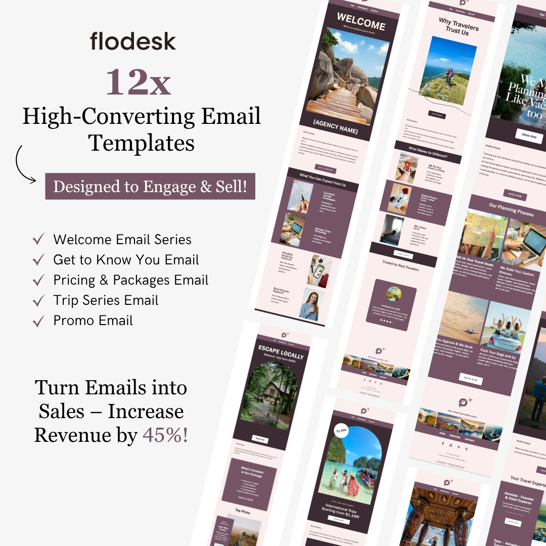 Flodesk high-converting email templates with various designs on a white background