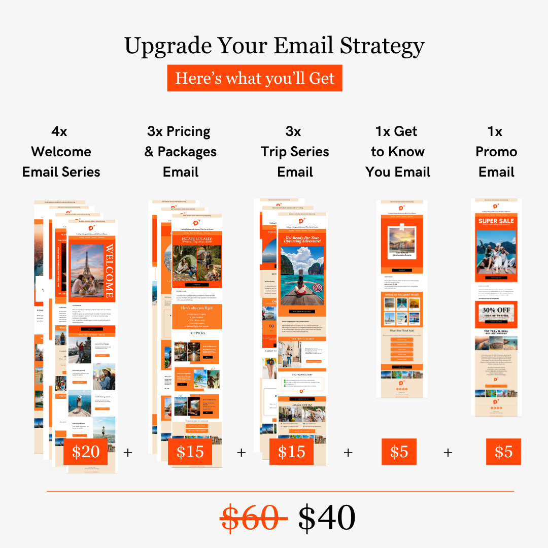 Illustration of various email templates with pricing details on a white background