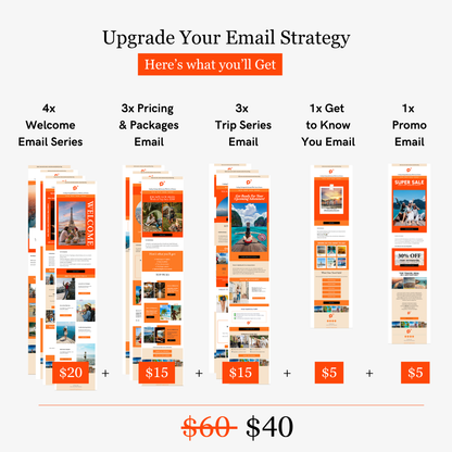 Illustration of various email templates with pricing details on a white background