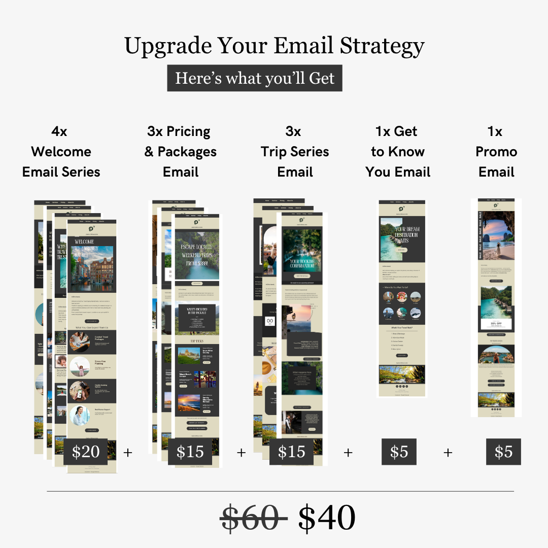 Illustration of various email templates with pricing on a white background