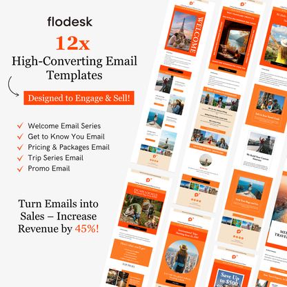 Collection of flodesk high-converting email templates on a white background