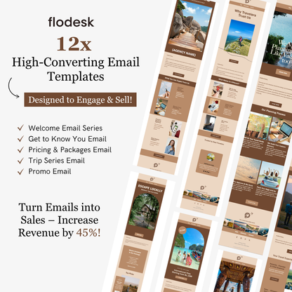Flodesk high-converting email templates with various designs on a white background