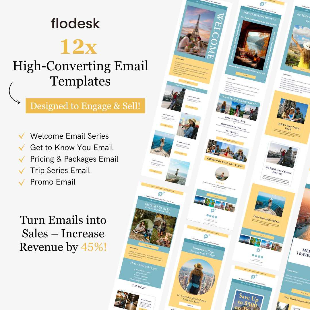 Flodesk high-converting email templates with various designs on a white background